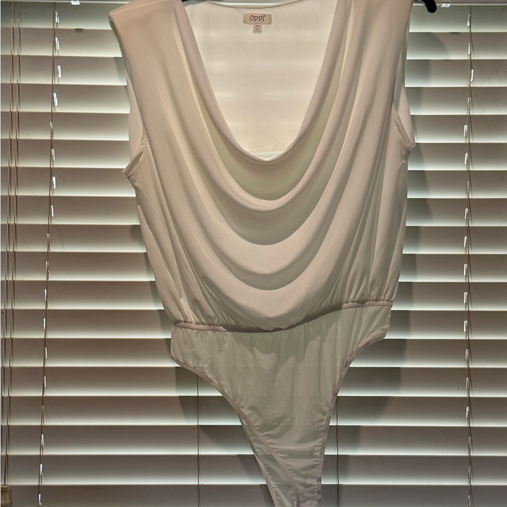 ODDY White Draped Bodysuit